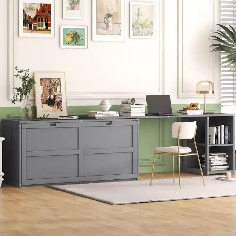 Queen Size Murphy Bed with Rotable Desk, Cabinet Beds Foldable Wall Bed Frame for Guest Room Home Office