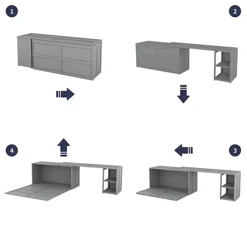 Queen Size Murphy Bed with Rotable Desk, Cabinet Beds Foldable Wall Bed Frame for Guest Room Home Office