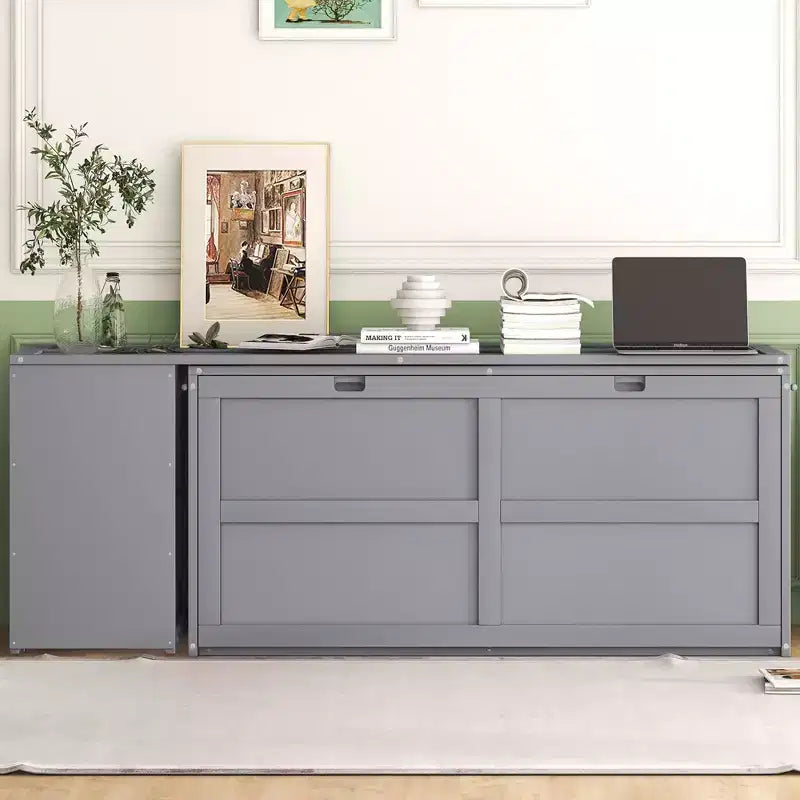 Queen Size Murphy Bed with Rotable Desk, Cabinet Beds Foldable Wall Bed Frame for Guest Room Home Office