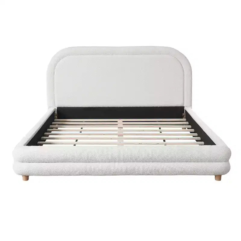 Avery Boucle Upholstered Bed with Thick Curved Headboard Design