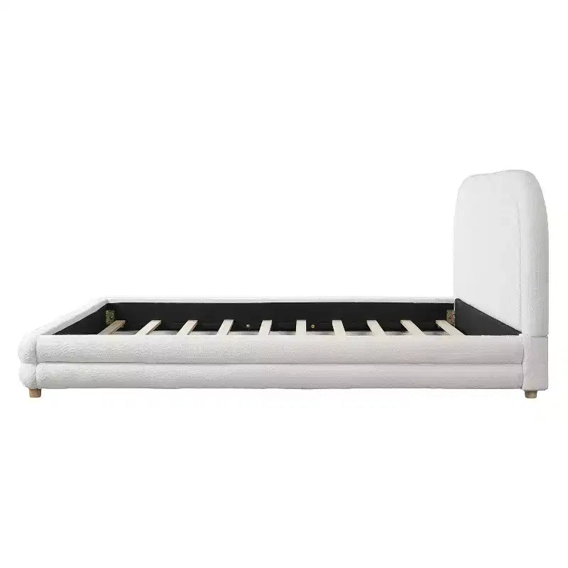 Avery Boucle Upholstered Bed with Thick Curved Headboard Design