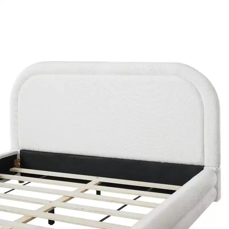 Avery Boucle Upholstered Bed with Thick Curved Headboard Design