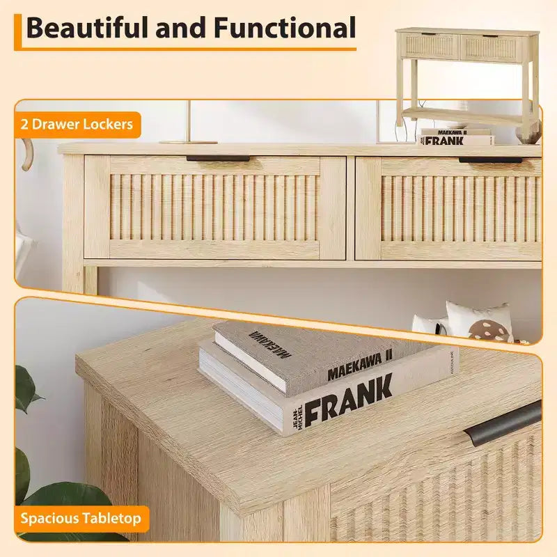 43 Farmhouse Console Table C 2-Drawer & 2-Tier Sofa Table (Burlywood, for Living Room/Entryway)