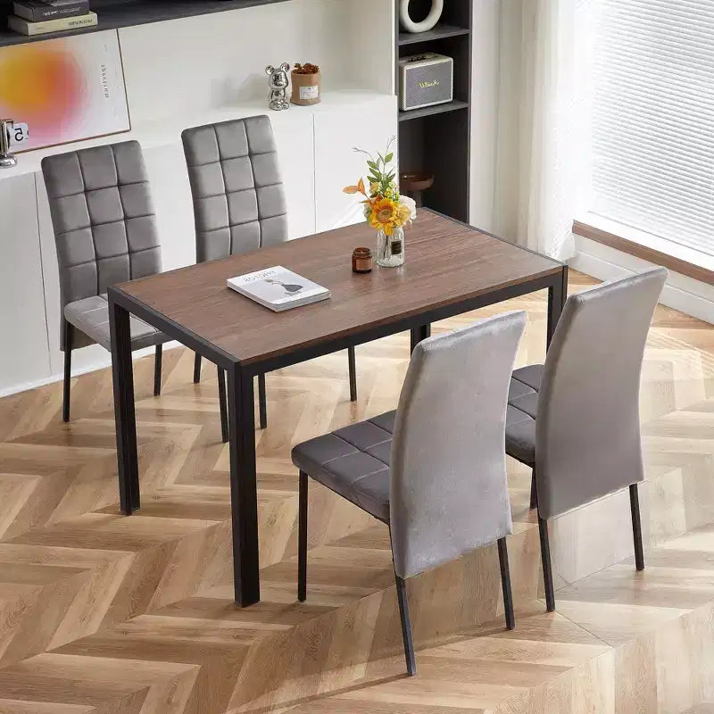 Okak 47IN Minimalism Kitchen Table with Wood Grain Veneer, Dining Table with Metal Frame, Dining Room Table for Living Room, Kitchen, Walnut