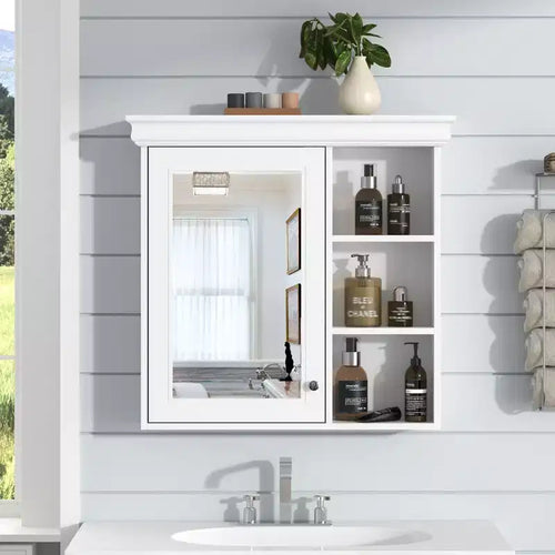 FAMYYT 30 in. W x 28 in. H Rectangular Surface Mount Medicine Cabinet with Mirror, Adjustable Shelves, Soft Closing Hinges