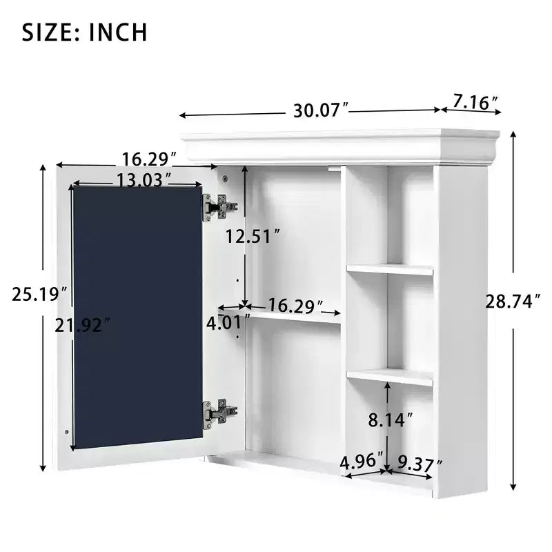 30 in. W x 28 in. H Rectangular Surface Mount Medicine Cabinet with Mirror, Adjustable Shelves, Soft Closing Hinges