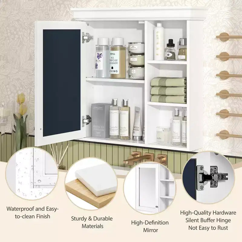 30 in. W x 28 in. H Rectangular Surface Mount Medicine Cabinet with Mirror, Adjustable Shelves, Soft Closing Hinges