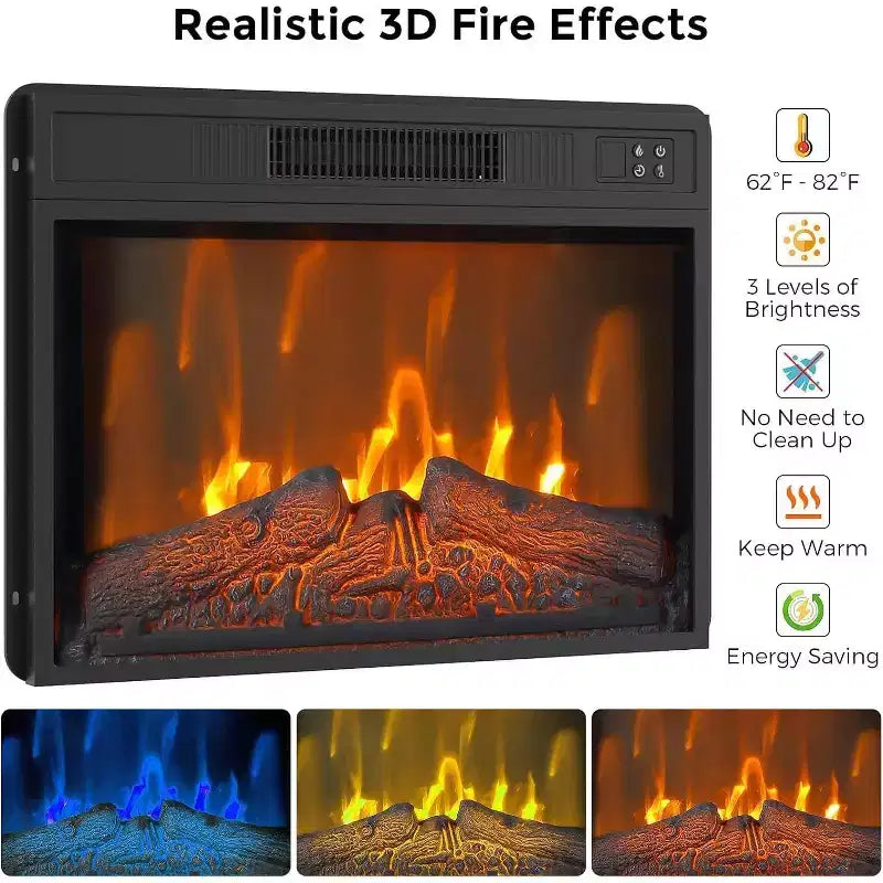 Meuble TV avec cheminée pour téléviseurs jusqu'à 67 pouces avec insert de 23 pouces, meuble de divertissement style ferme de 67 pouces avec cheminée à couleurs réglables et armoires de rangement