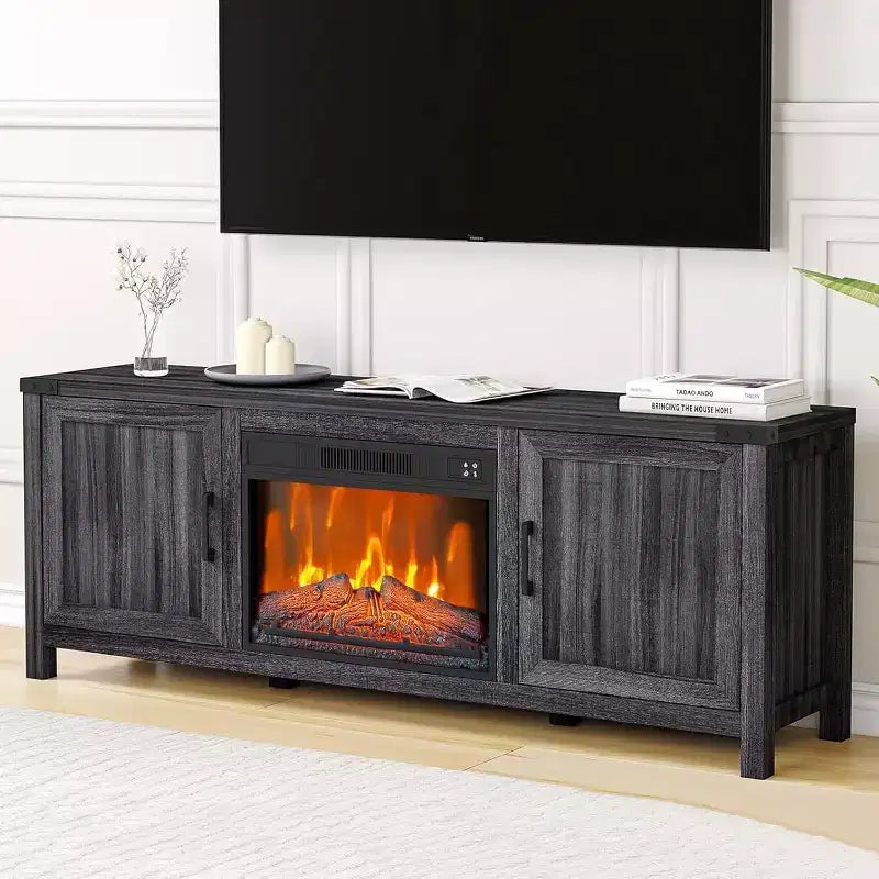 Fireplace Tv Stand for Tvs Up to 67 with 23 Insert Fireplace,Farmhouse 67 Fireplace Entertainment Center with Adjustable Color,Storage Cabinets