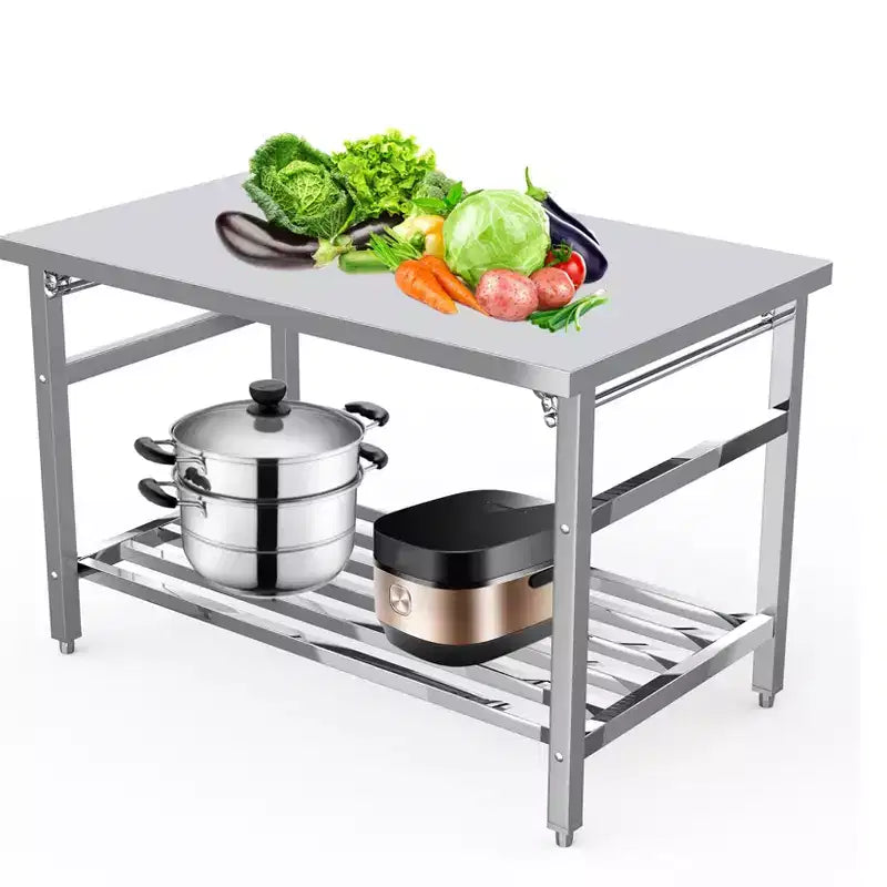 Stainless Steel Table 48x30, Heavy Duty Metal Commercial Prep Table with Open Storage Racks for Restaurant Kitchens, Home Hotels, and Food Prep