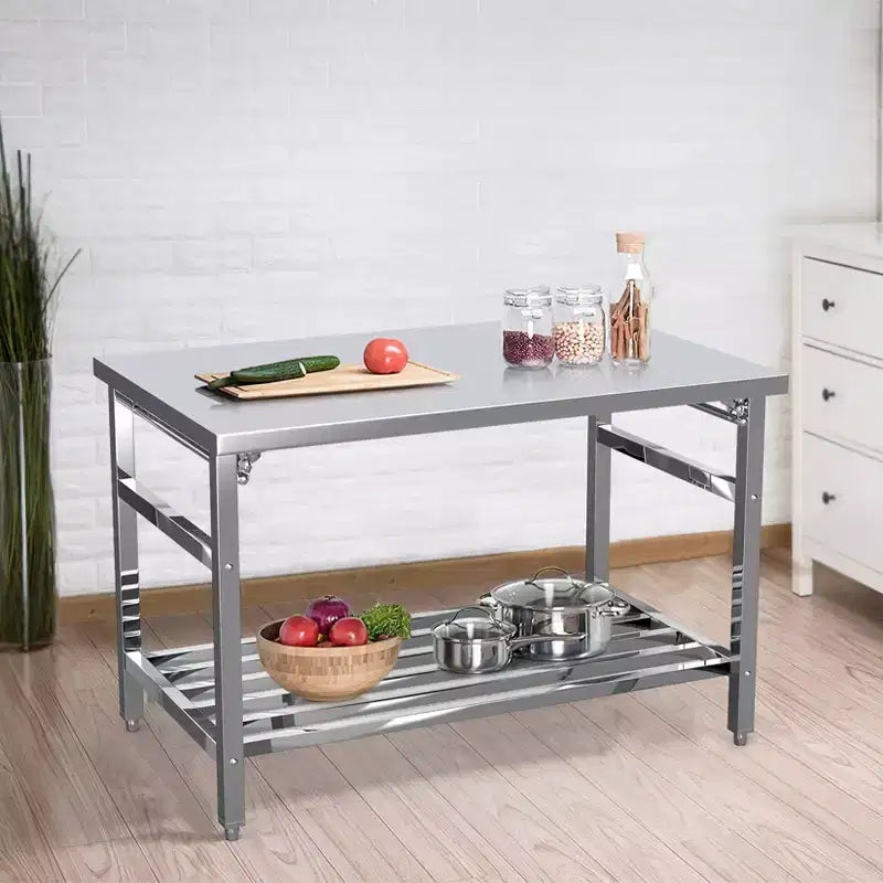 Stainless Steel Table 48x30, Heavy Duty Metal Commercial Prep Table with Open Storage Racks for Restaurant Kitchens, Home Hotels, and Food Prep