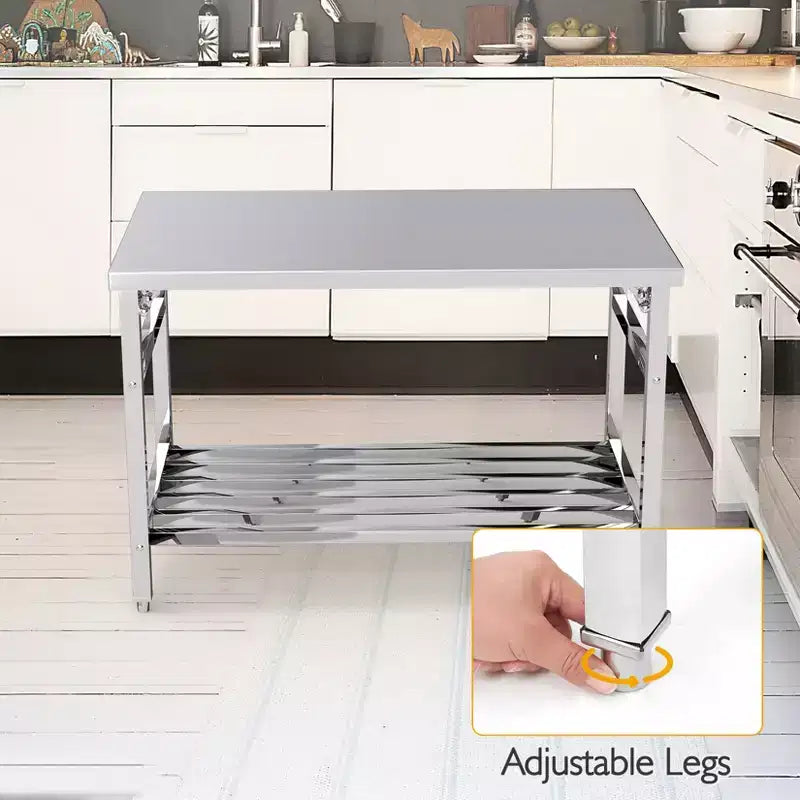Stainless Steel Table 48x30, Heavy Duty Metal Commercial Prep Table with Open Storage Racks for Restaurant Kitchens, Home Hotels, and Food Prep