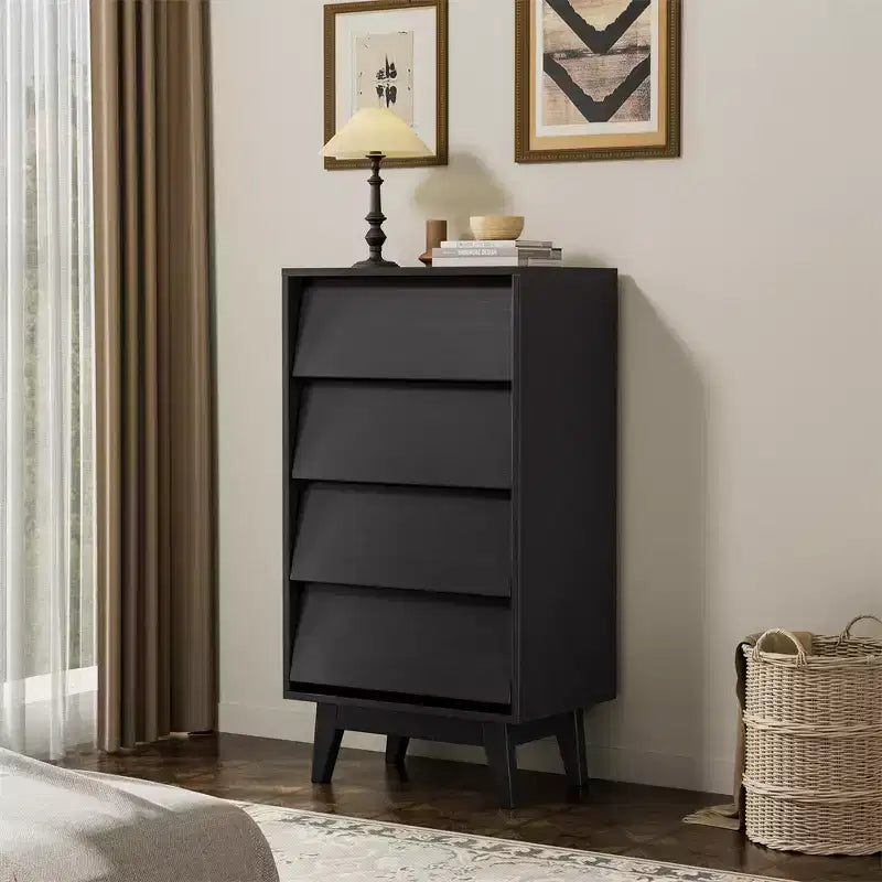 4 drawer tall dresser, modern wooden storage cabinet with spacious drawers