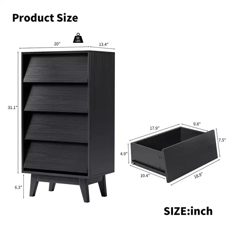 4 drawer tall dresser, modern wooden storage cabinet with spacious drawers