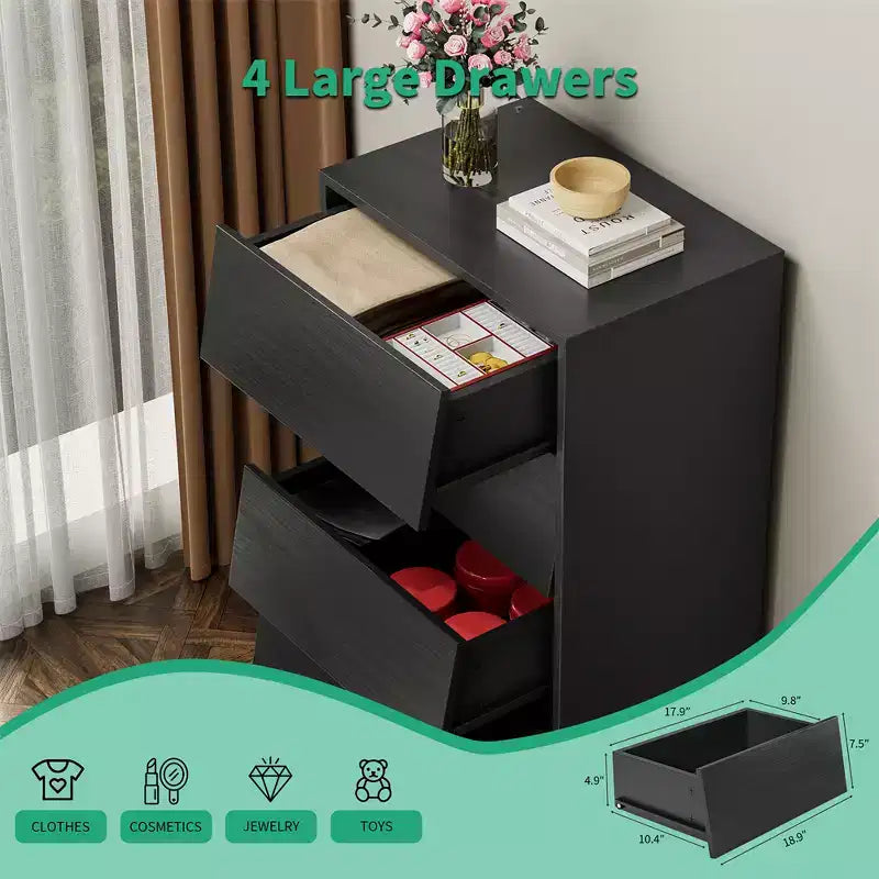 4 drawer tall dresser, modern wooden storage cabinet with spacious drawers