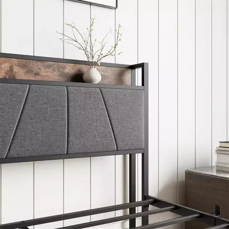 Full Size Platform Bed Frame with Storage Headboard, Charging Ports, 2 Drawers & Hidden Storage, No Box Spring Needed, Easy Assembly