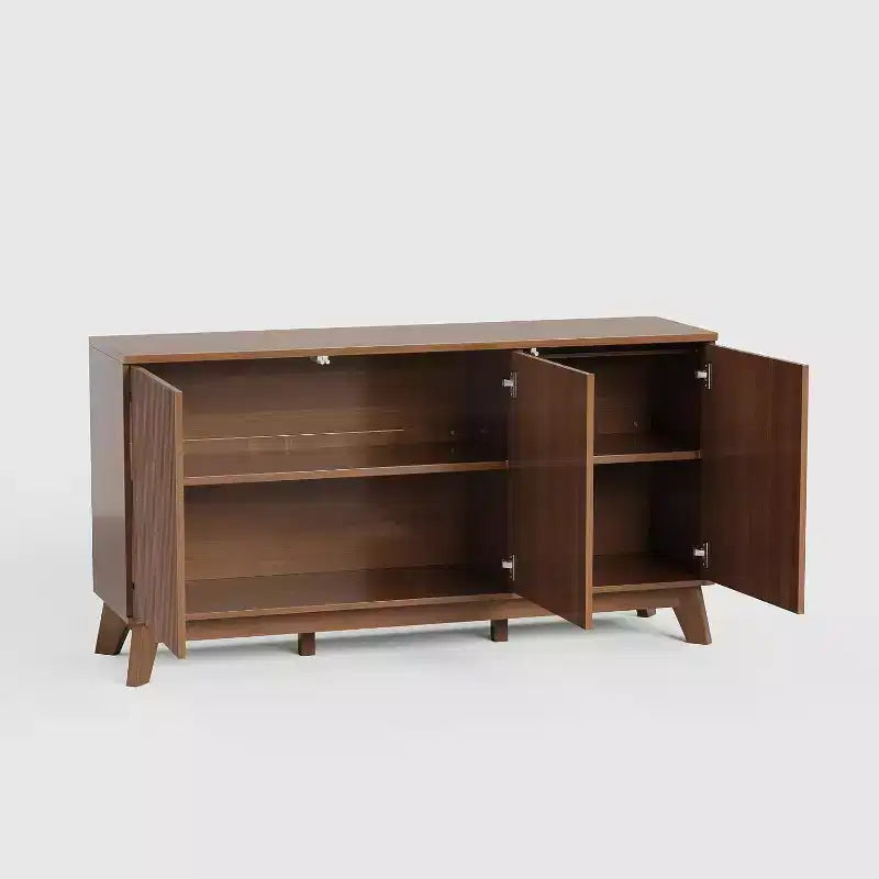 58 Coffee Bar Console,Farmhouse Buffet Cabinet with Curved Doors and Adjustable Shelves Wood Storage Sideboard for Dining Room, Living Room