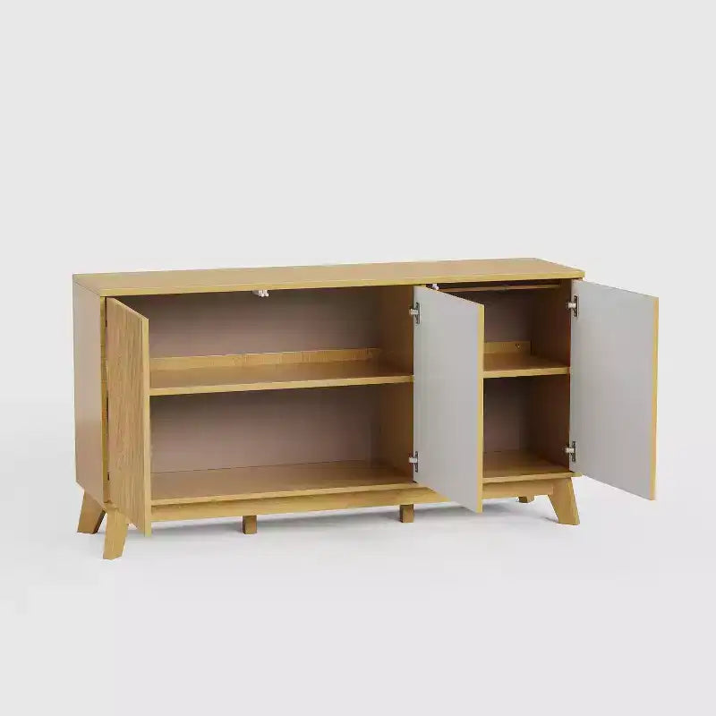 58 Coffee Bar Console,Farmhouse Buffet Cabinet with Curved Doors and Adjustable Shelves Wood Storage Sideboard for Dining Room, Living Room