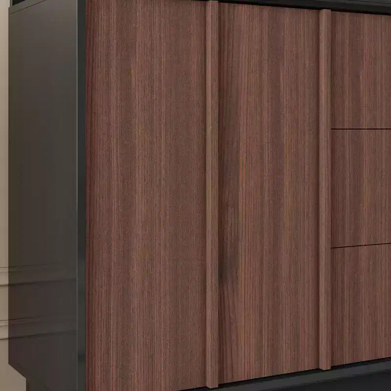 Multifunctional Storage Cabinet TV Stand with Sliding Outlets Black Gloss & Wood Finish Entertainment Center