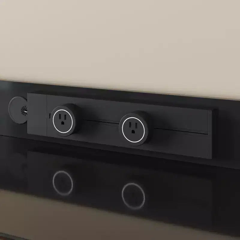 Multifunctional Storage Cabinet TV Stand with Sliding Outlets Black Gloss & Wood Finish Entertainment Center