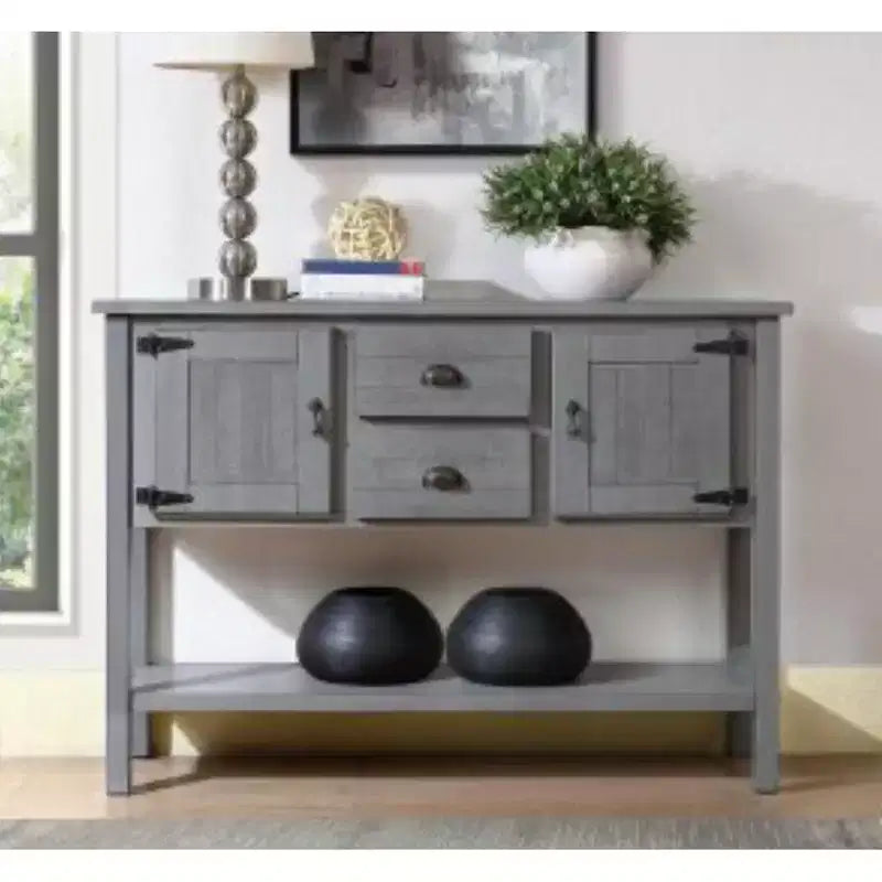 Farmhouse-style sideboard with two drawers, cabinet, and bottom shelf Kitchen, dining room, or entryway sideboard Sofa table