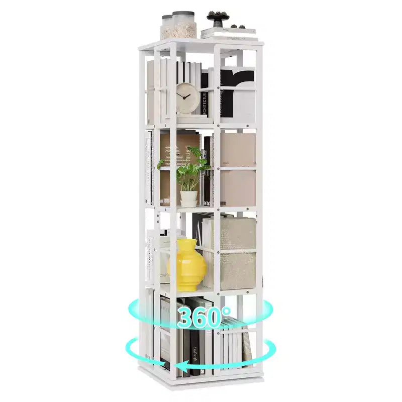 360Rotating Bookshelf, 54 inch Tall Metal Spinning Bookshelf Tower, Industrial Revolving Bookcase, Freestanding Book Shelf Organizer for Living Room