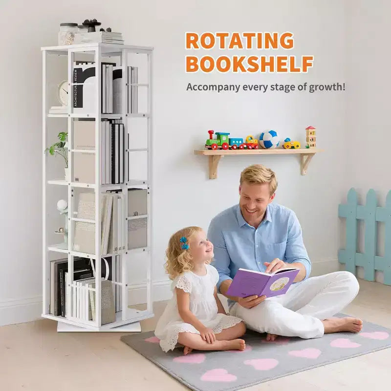 360Rotating Bookshelf, 54 inch Tall Metal Spinning Bookshelf Tower, Industrial Revolving Bookcase, Freestanding Book Shelf Organizer for Living Room