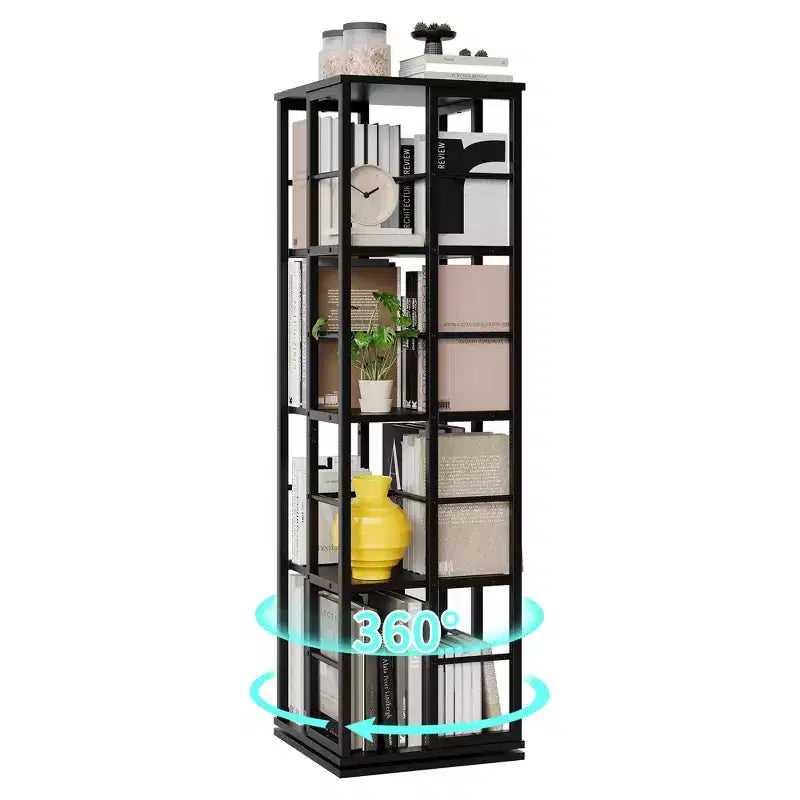 360Rotating Bookshelf, 54 inch Tall Metal Spinning Bookshelf Tower, Industrial Revolving Bookcase, Freestanding Book Shelf Organizer for Living Room