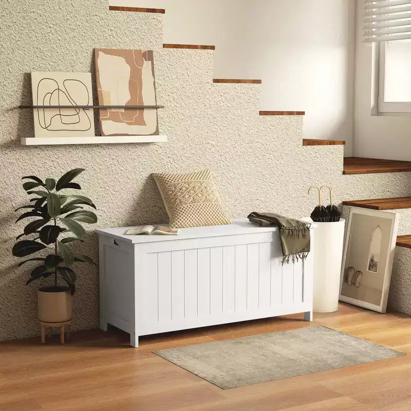 39.4 Storage Trunk w/ 2 Safety Hingesen Storage Bench w/ Side Handles, Storage Chest for Playroom