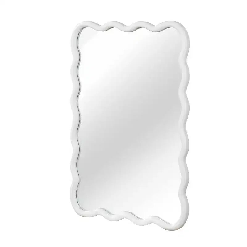 24 x 36 Wavy Rectangle Solid Wood Frame Decorative Mirror Modern Farmhouse Wall Mirror For Bedroom Bathroom Living Room Entryway White