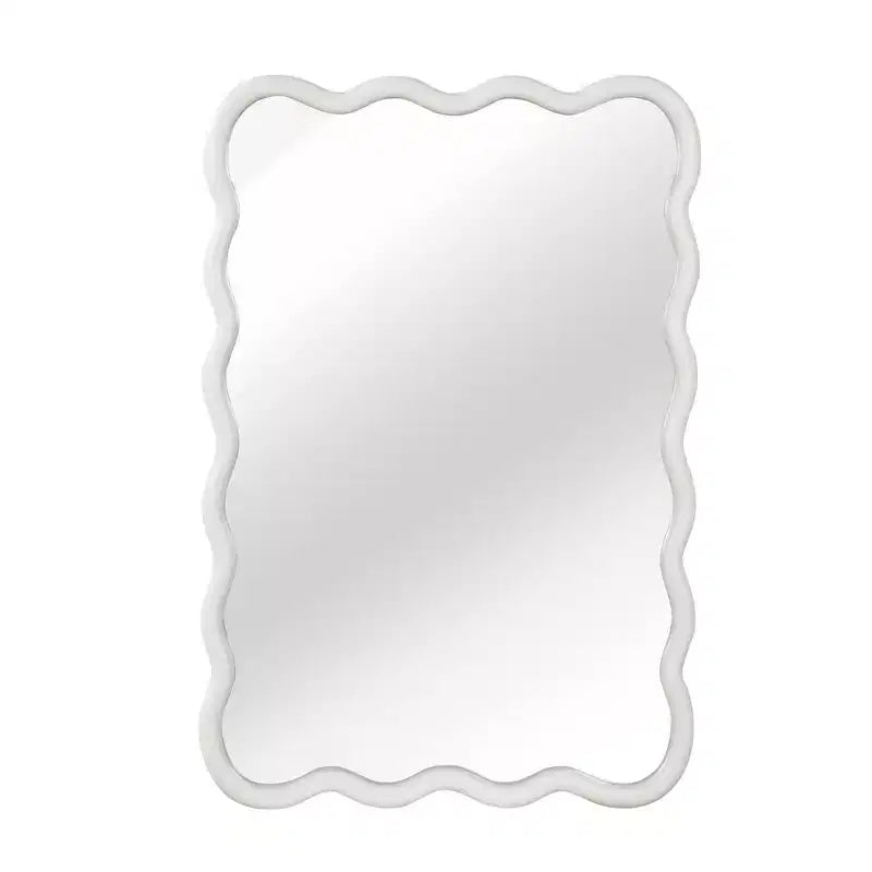 24 x 36 Wavy Rectangle Solid Wood Frame Decorative Mirror Modern Farmhouse Wall Mirror For Bedroom Bathroom Living Room Entryway White