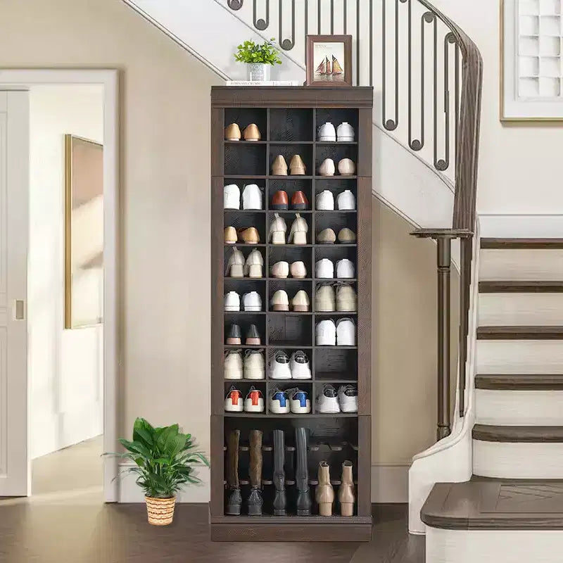 10-Tier Shoe Storage Cabinet Tall Wooden Shoe Rack Freestanding Shoe Storage Unit Ideal for entryways and living rooms