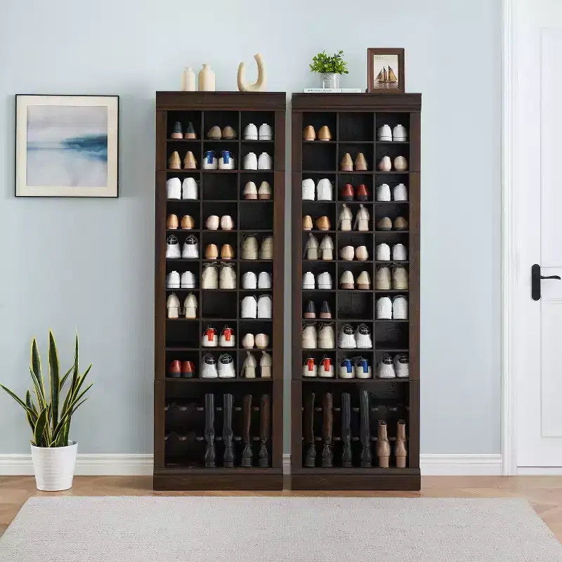 10-Tier Shoe Storage Cabinet Tall Wooden Shoe Rack Freestanding Shoe Storage Unit Ideal for entryways and living rooms