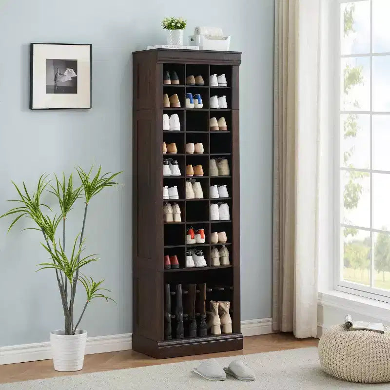 10-Tier Shoe Storage Cabinet Tall Wooden Shoe Rack Freestanding Shoe Storage Unit Ideal for entryways and living rooms