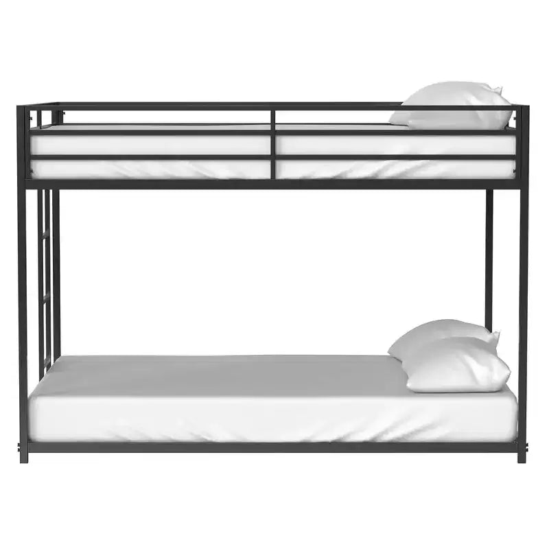 Full over Full Metal Bunk Bed with Ladder, Easy Climbing with Adjustable Ladder, Metal Slats Supports, No Box Spring Needed