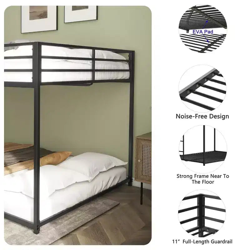 Full over Full Metal Bunk Bed with Ladder, Easy Climbing with Adjustable Ladder, Metal Slats Supports, No Box Spring Needed