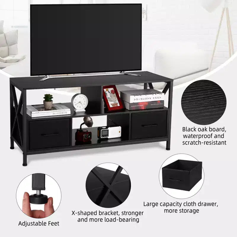 Entertainment stand for TVs up to 50 inches, TV cabinet with three-tier storage shelves, entertainment center TV stand for living rooms, metal frame