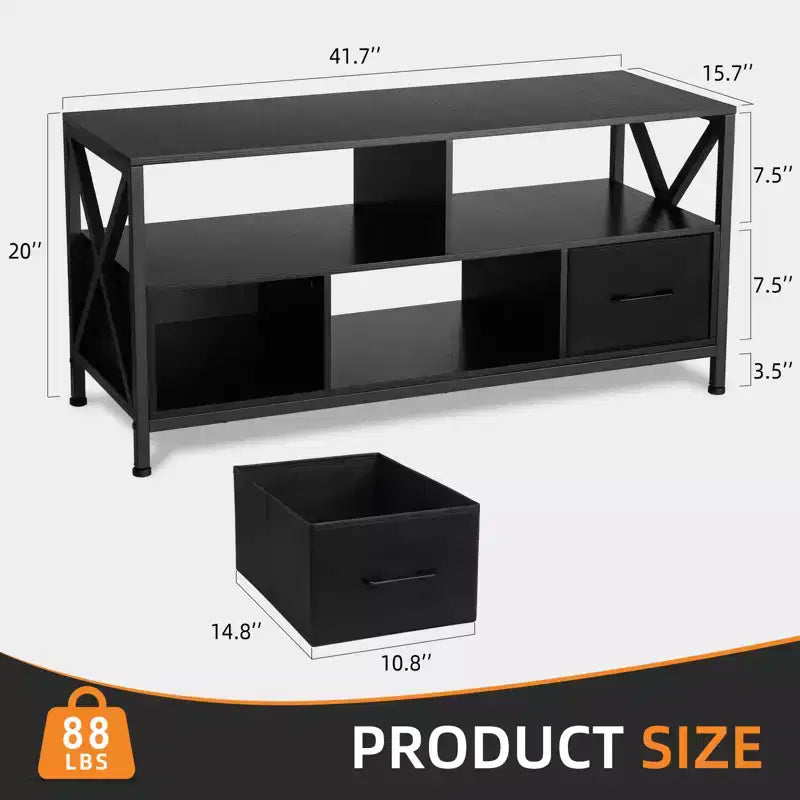 Entertainment stand for TVs up to 50 inches, TV cabinet with three-tier storage shelves, entertainment center TV stand for living rooms, metal frame