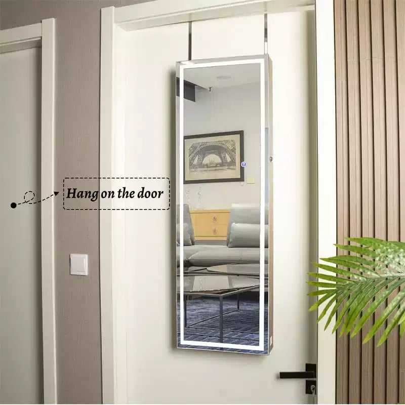 Armoire à bijoux murale/à suspendre avec lumières, boîte de rangement à bijoux verrouillable, organisateur de bijoux avec grande capacité de rangement