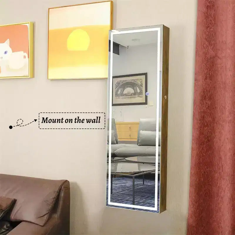 Armoire à bijoux murale/à suspendre avec lumières, boîte de rangement à bijoux verrouillable, organisateur de bijoux avec grande capacité de rangement