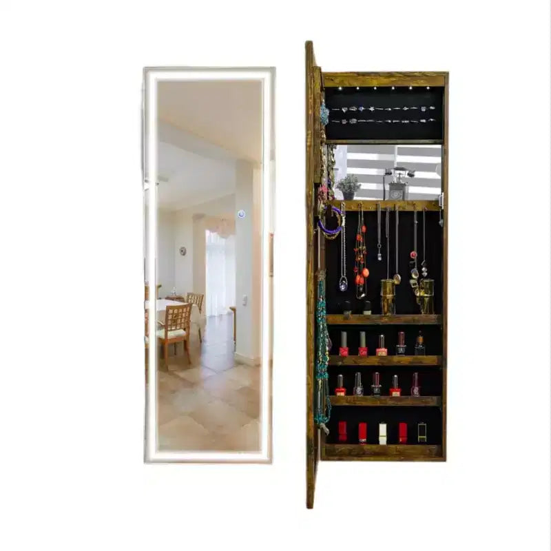 Armoire à bijoux murale/à suspendre avec lumières, boîte de rangement à bijoux verrouillable, organisateur de bijoux avec grande capacité de rangement