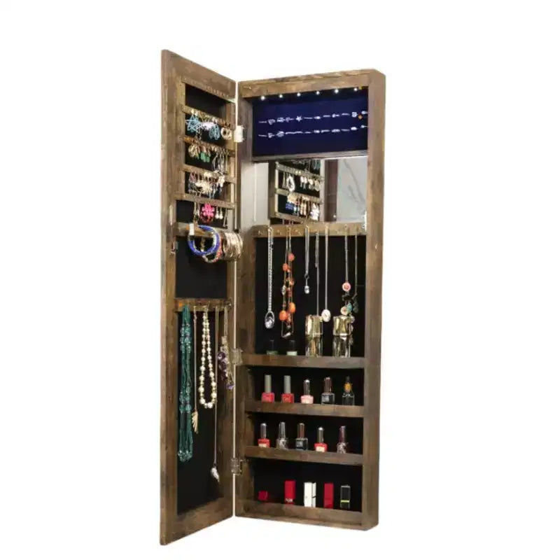 Armoire à bijoux murale/à suspendre avec lumières, boîte de rangement à bijoux verrouillable, organisateur de bijoux avec grande capacité de rangement