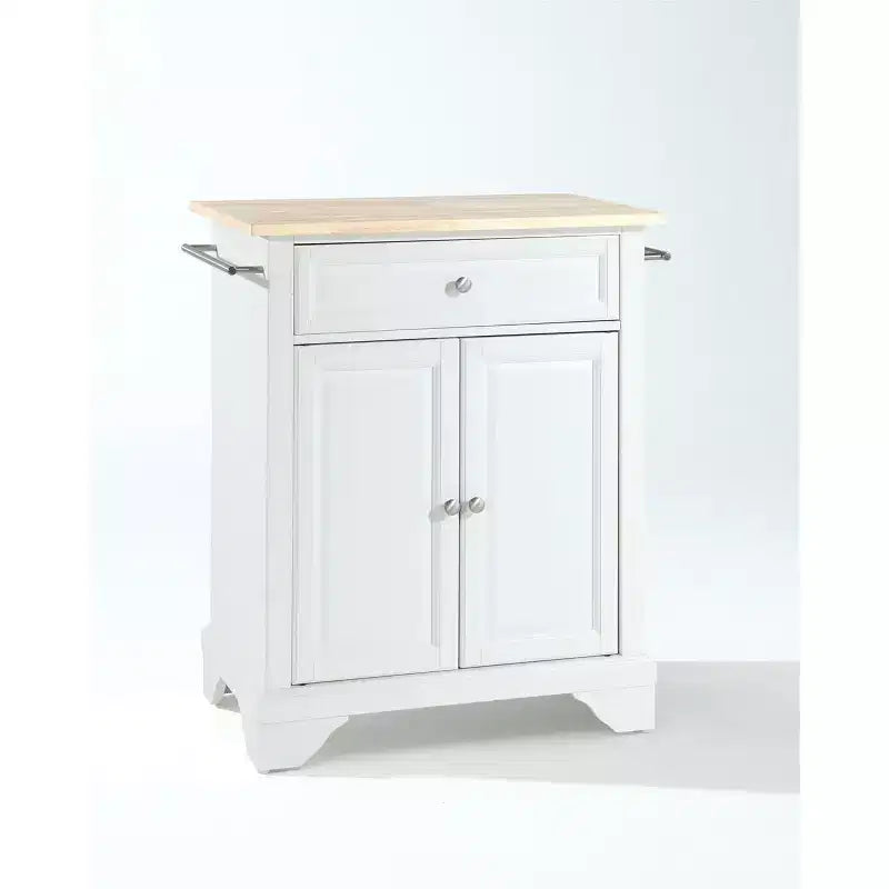 HomeStock Lafayette Wood Top Small Portable Rolling Kitchen Island Storage Cart, Microwave Stand, White