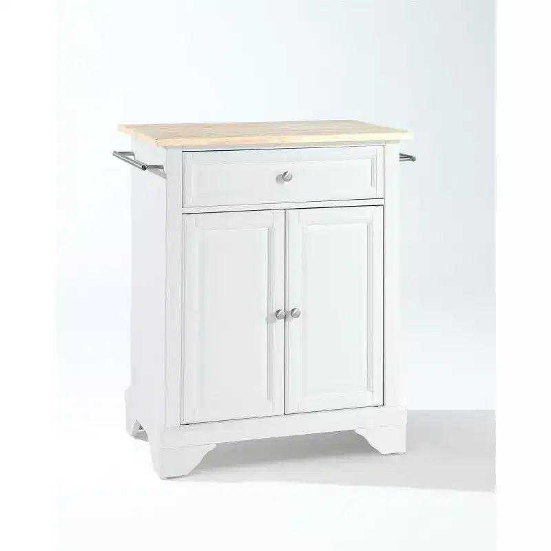 Desserte de cuisine roulante compacte Lafayette Wood Top, support pour micro-ondes, blanche