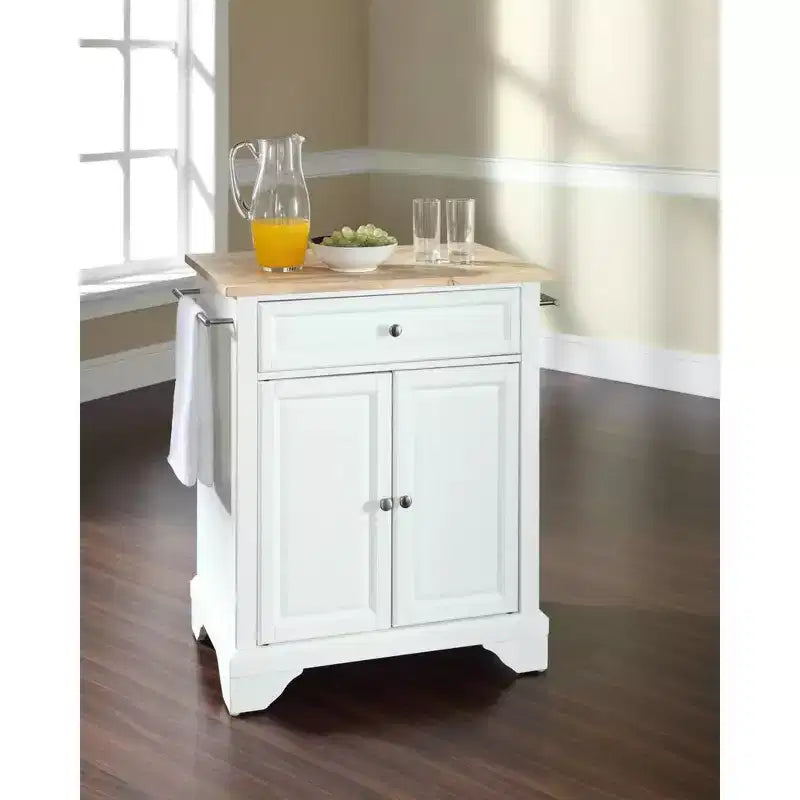 Desserte de cuisine roulante compacte Lafayette Wood Top, support pour micro-ondes, blanche
