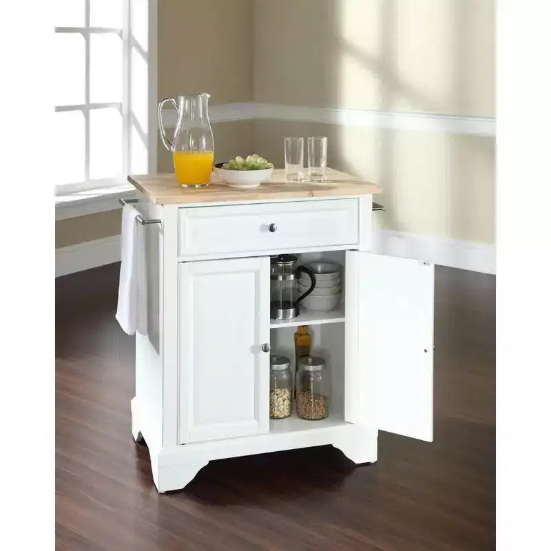 Desserte de cuisine roulante compacte Lafayette Wood Top, support pour micro-ondes, blanche