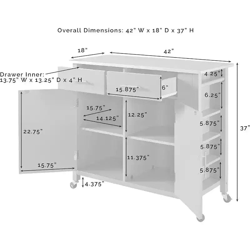 37 in.H Wood Kitchen Islands with 2 Doors and 2 Shelves