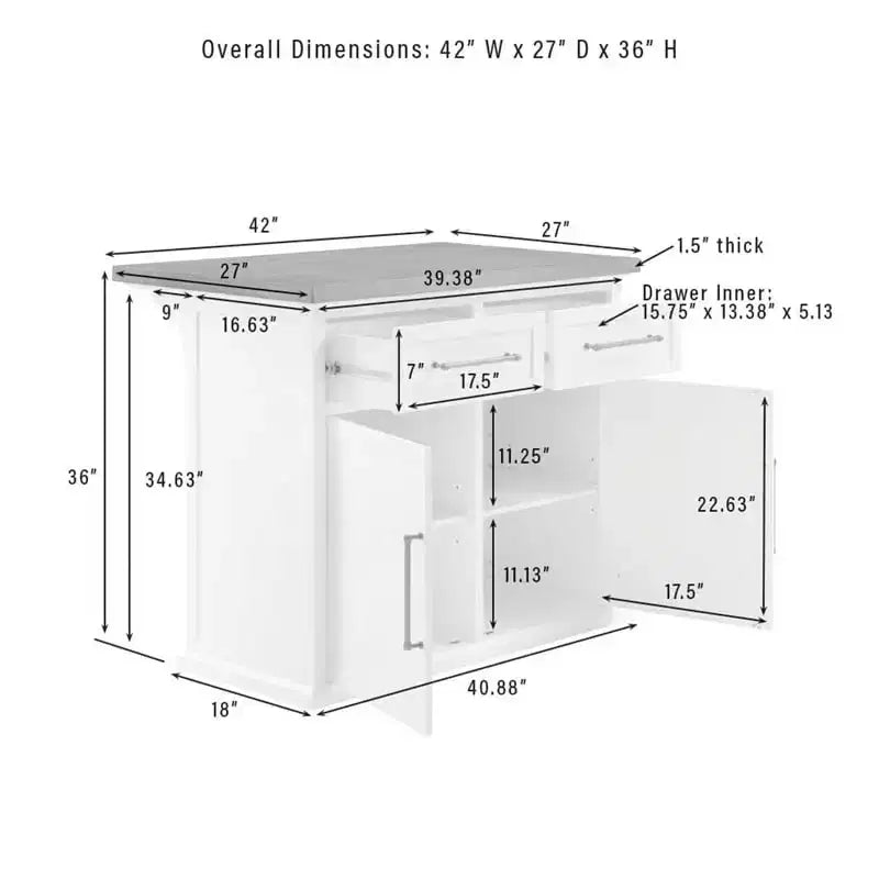 36 in.H Wood Kitchen Islands with 2 Doors and 2 Shelves