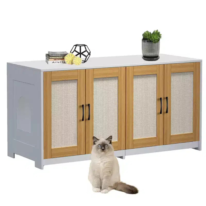 Double Litter Box Enclosure, Hidden Cat Litter Cabinet for Two Cats