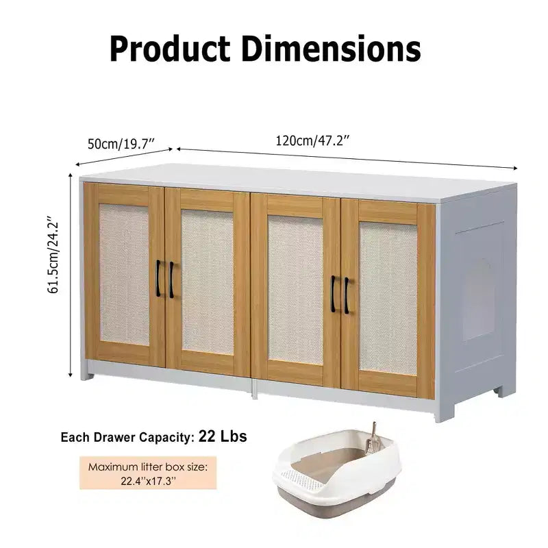Double Litter Box Enclosure, Hidden Cat Litter Cabinet for Two Cats